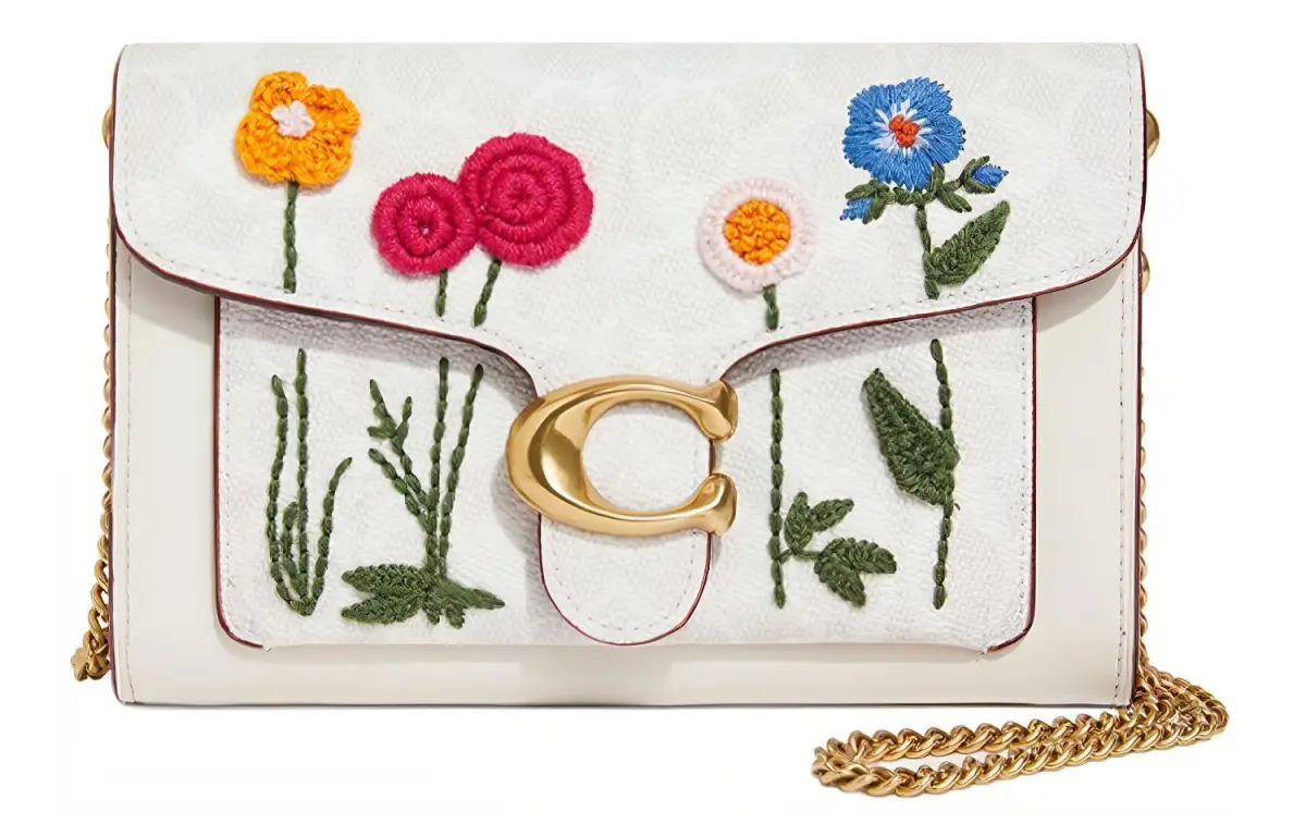 COACH Tabby Coated Canvas With Calfskin One Shoulder Crossbody Clutch Small Women's Chalk Multicolor Monogram