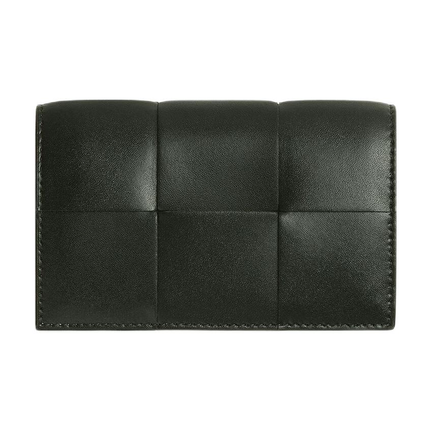 Bottega Veneta CASSETTE Cow Leather Card Holder Men's Dark Green & Agate Gray