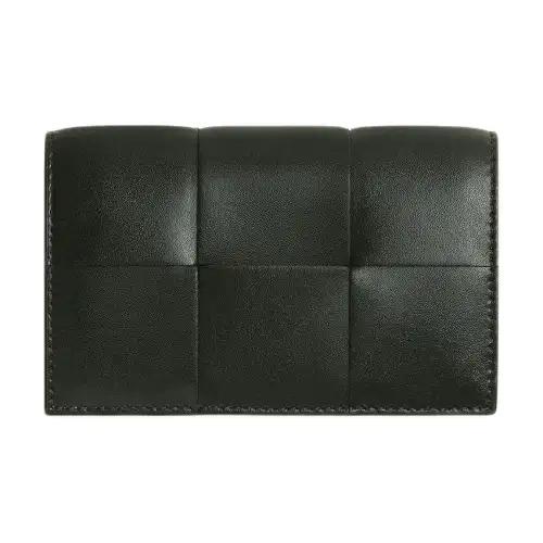 Bottega Veneta CASSETTE Cow Leather Card Holder Men's Dark Green & Agate Gray