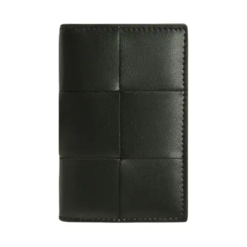 Bottega Veneta CASSETTE Cow Leather Card Holder Men's Dark Green & Agate Gray