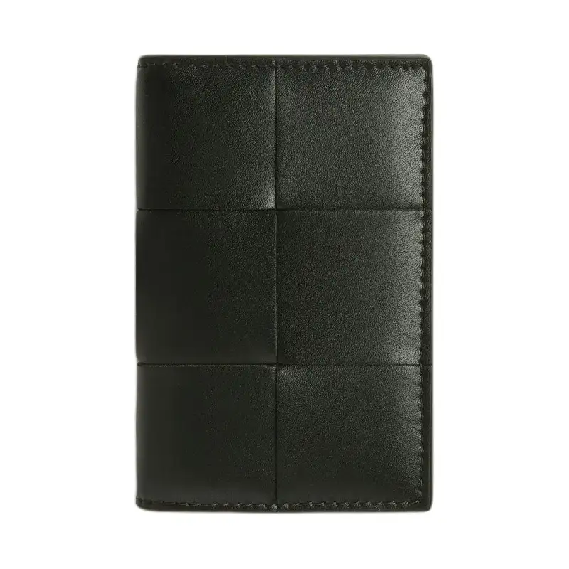 Bottega Veneta CASSETTE Cow Leather Card Holder Men's Dark Green & Agate Gray