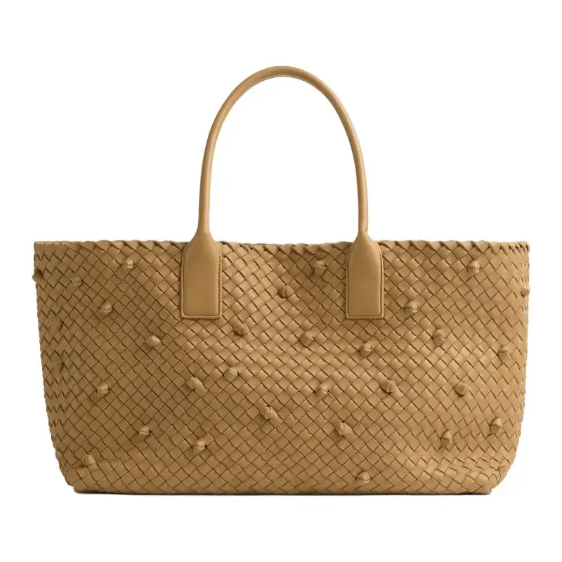 Bottega Veneta Intreccio Leather With Lambskin Tote Bag, Shopping Bag, Handbag Medium Women's Brown