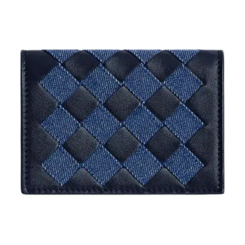 Bottega Veneta Intrecciato Calfskin With Denim Card Holder Women's Abyss & Indigo