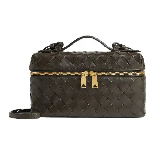 Bottega Veneta Calfskin One Shoulder Crossbody Makeup Bag Mini Women's Khaki