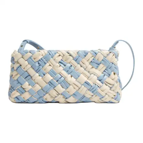Bottega Veneta Calfskin Crossbody Bag, Shoulder Bag Small Women's Maris Sal White & Ice Blue