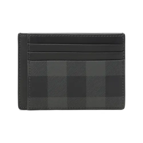 Burberry Plaid Polyurethane Fold Card Holder Men's Charcoal Gray Plaid