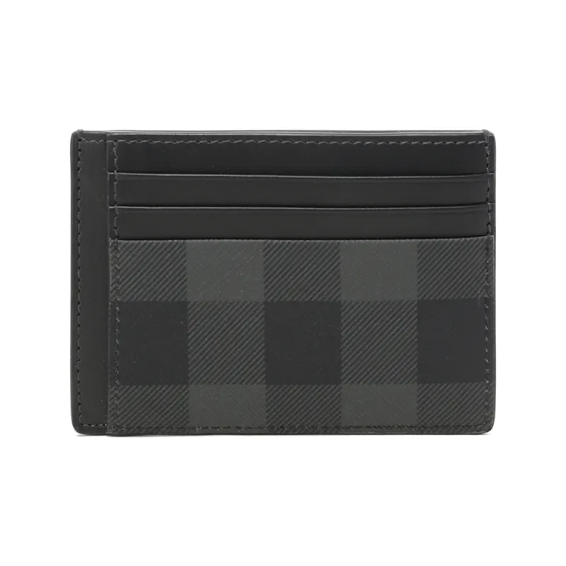 Burberry Plaid Polyurethane Fold Card Holder Men's Charcoal Gray Plaid