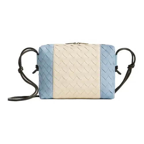Bottega Veneta Lambskin Camera Bag, Shoulder Bag, Crossbody Bag Small Women's Sea Salt White & Ice Blue