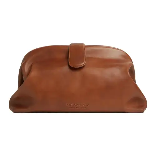 Bottega Veneta Calfskin With Weathered Leather Clutch Large Women's Brown