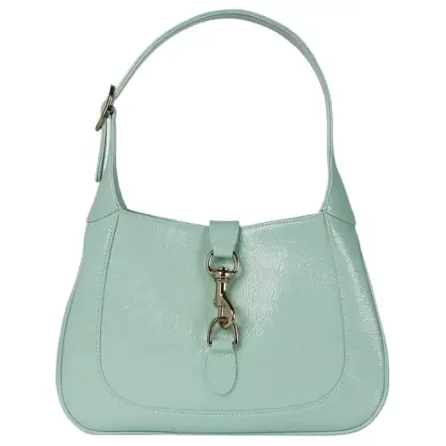 GUCCI Jackie 1961 Patent Leather Handbag, Shoulder Bag Women's Light Green