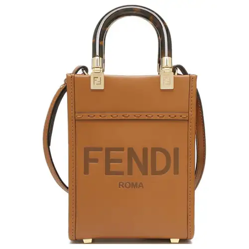 FENDI Sunshine Cow Leather Tote Bag, Shopping Bag, Handbag, Shoulder Bag, Crossbody Bag Mini Women's Brown