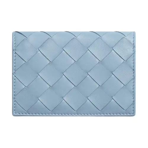 Bottega Veneta Intrecciato Calfskin Card Holder Women's Ice Blue & Dark Red