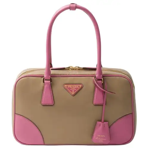 PRADA Re Edition Nylon With Leather Shoulder Bag, Crossbody Bag, Handbag Medium Women's Camel & Pink