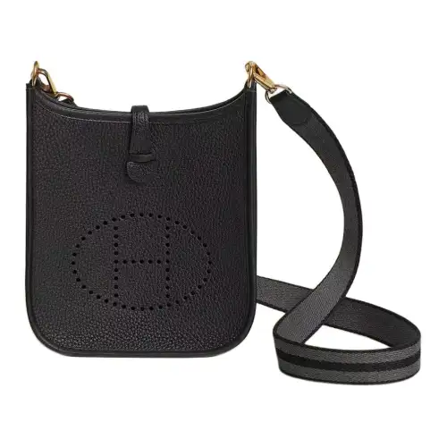 HERMES Evelyne Clemence Bullock Leather Crossbody Bag, Shoulder Bag 16 Women's 89 Noir Black