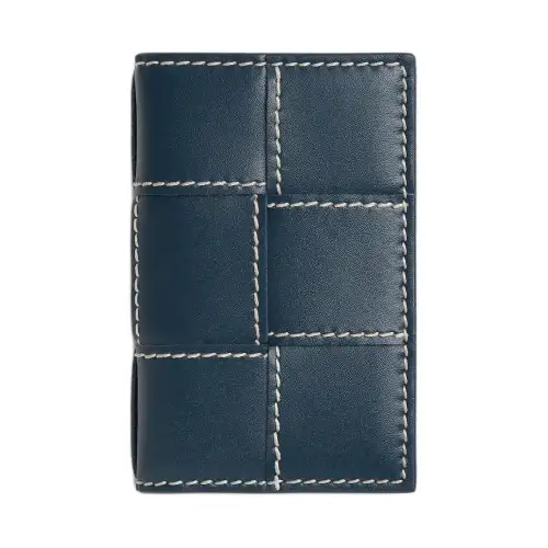 Bottega Veneta Calfskin Card Holder Men's Dark Blue & Natural