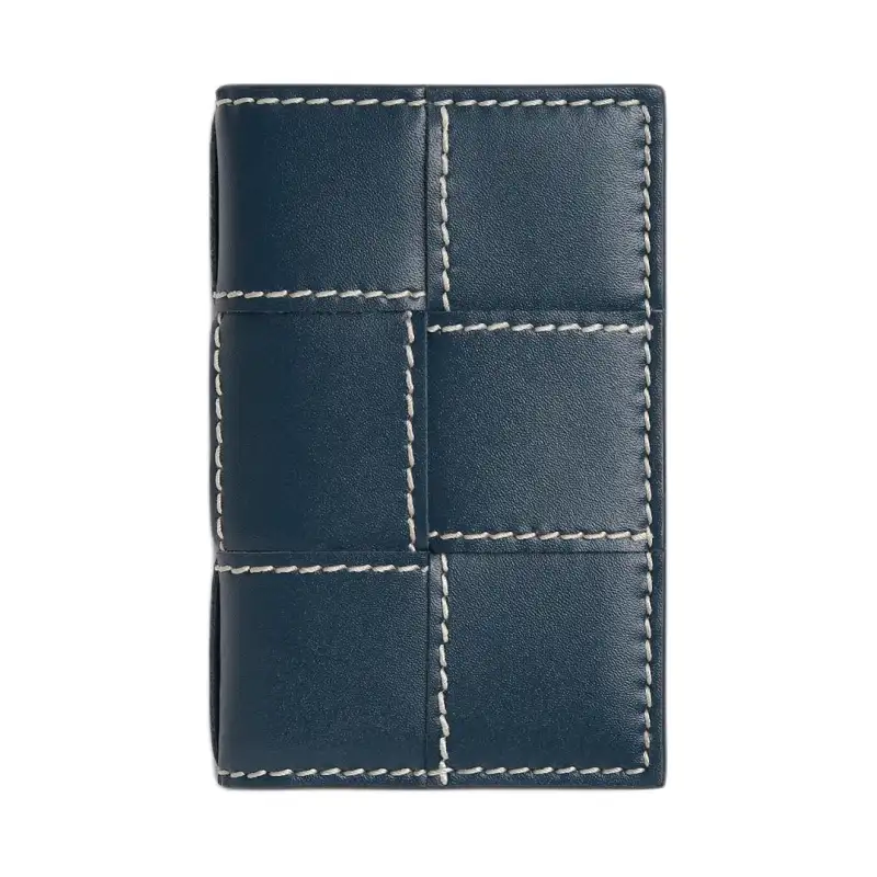 Bottega Veneta Calfskin Card Holder Men's Dark Blue & Natural