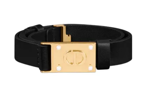 DIOR D Treasure Calfskin, Metal, Resin Pearl Leather Belts Women's Black Width 2CM