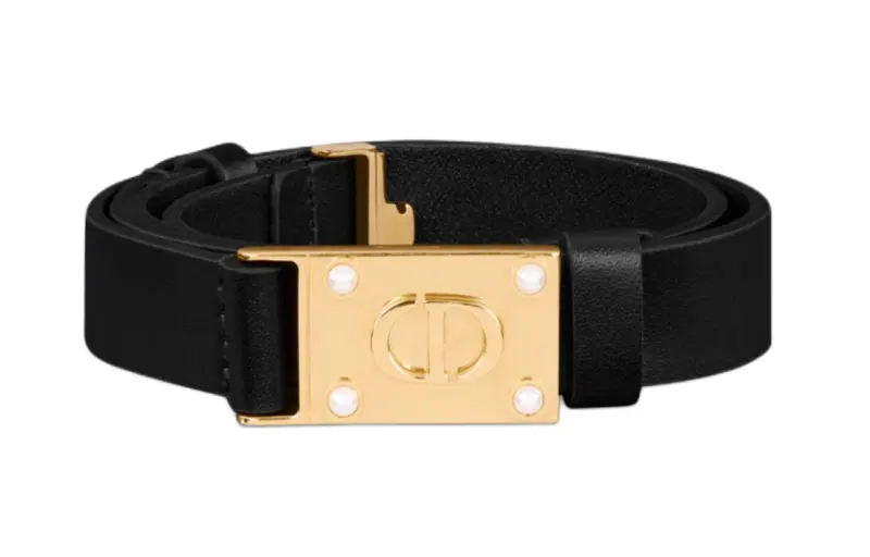 DIOR D Treasure Calfskin, Metal, Resin Pearl Leather Belts Women's Black Width 2CM