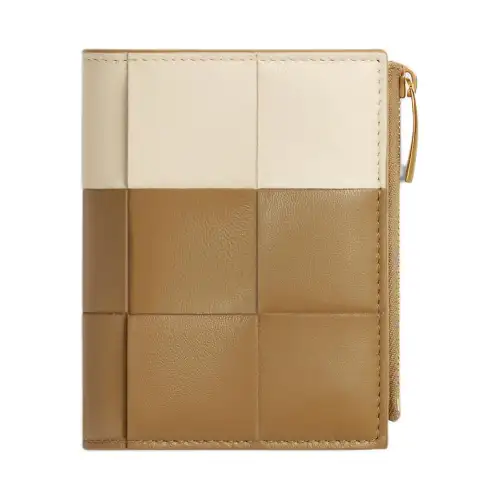 Bottega Veneta CASSETTE Lambskin Wallet Small Women's Black Praline With Sea Salt Flavor