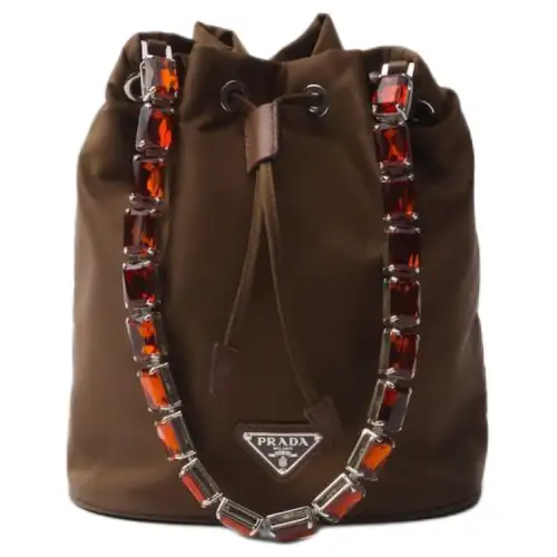 PRADA Recycled Nylon Bucket Bag, Shoulder Bag, Crossbody Bag, Handbag Mini Women's Cocoa Brown