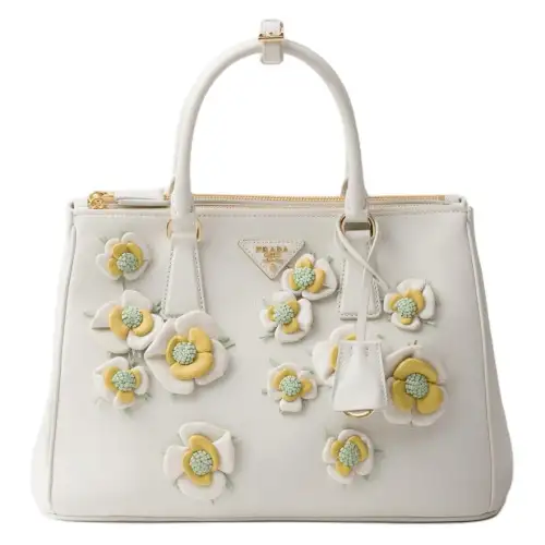 PRADA Galleria Killer Bag Leather Shoulder Bag, Crossbody Bag, Handbag Large Women's White & Pineapple Yellow