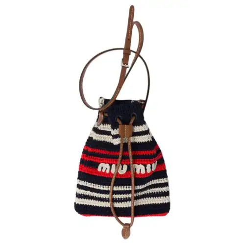 MIU MIU Fabric Bucket Bag, Shoulder Bag, Crossbody Bag Mini Women's Blue & Red & White