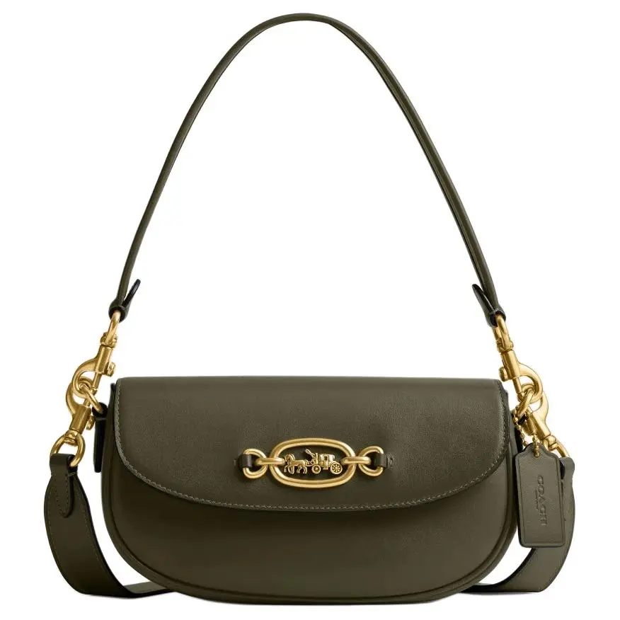 COACH Glove Leather Saddle Bag, Shoulder Bag Small Women's Olive Green