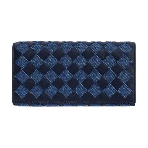 Bottega Veneta Calfskin With Denim Wallet Large Women's Abyss & Indigo