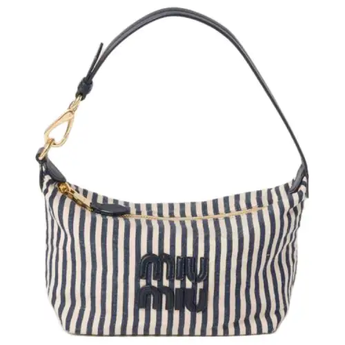 MIU MIU Spirit Fabric Handbag, Shoulder Bag Mini Women's Beige & Sea Blue