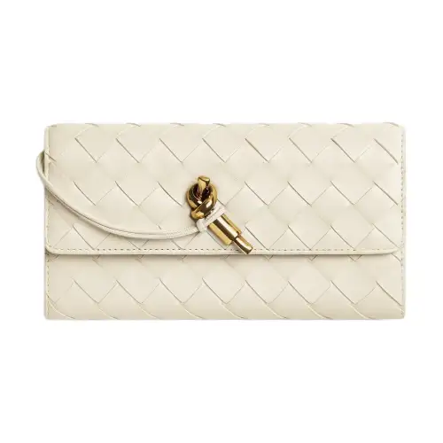 Bottega Veneta Lambskin Wallet Large Women's Sea Salt White