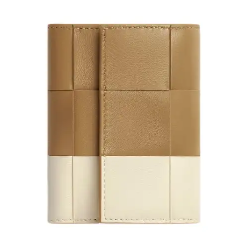 Bottega Veneta CASSETTE Lambskin Wallet Women's Black Praline With Sea Salt