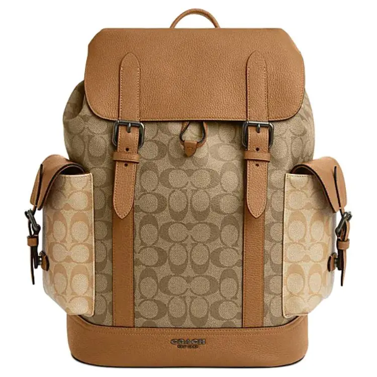 COACH Hudson Artificial Leather With Cow Leather Backpack Men's Light Saddle Brown