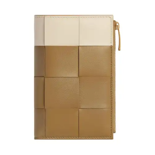 Bottega Veneta CASSETTE Lambskin Wallet Medium Women's Black Praline With Sea Salt Flavor