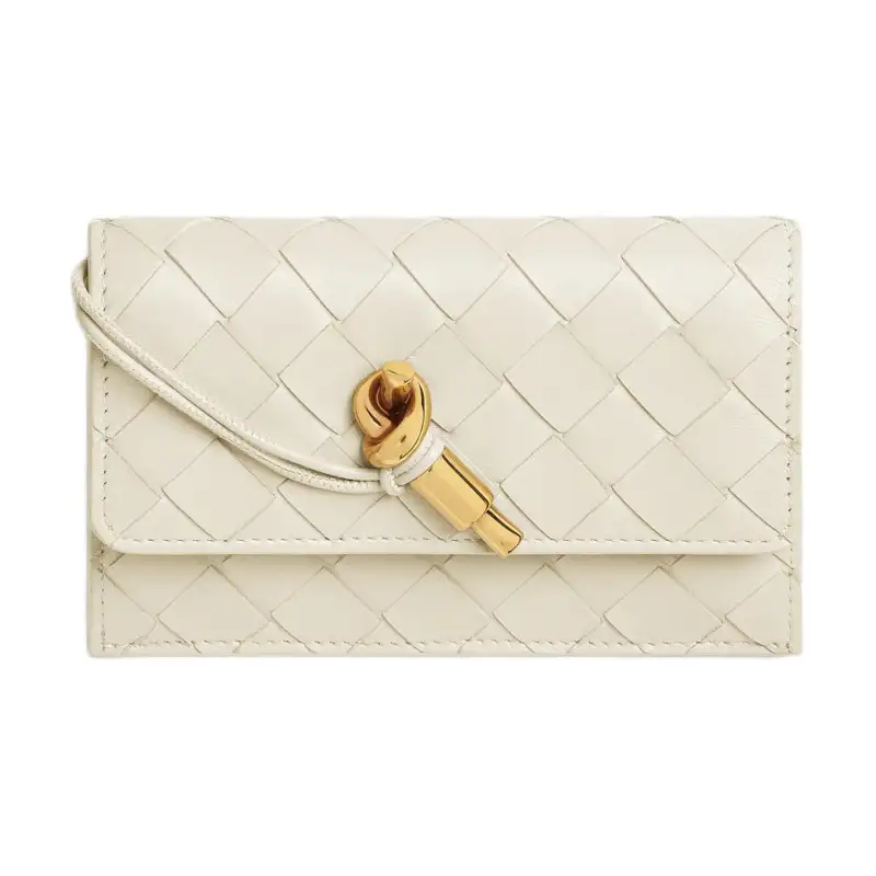 Bottega Veneta Lambskin Card Holder Women's Sea Salt White