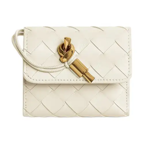 Bottega Veneta AndiamoIntrecciato Lambskin Wallet Women's Maris Sal White