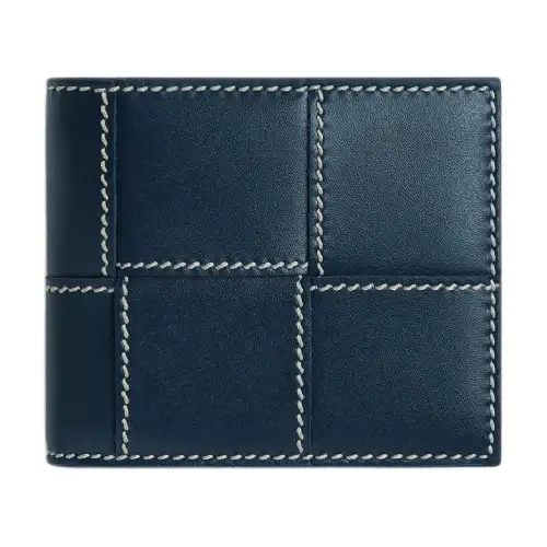 Bottega Veneta CASSETTE Calfskin Wallet Men's Dark Blue & Natural