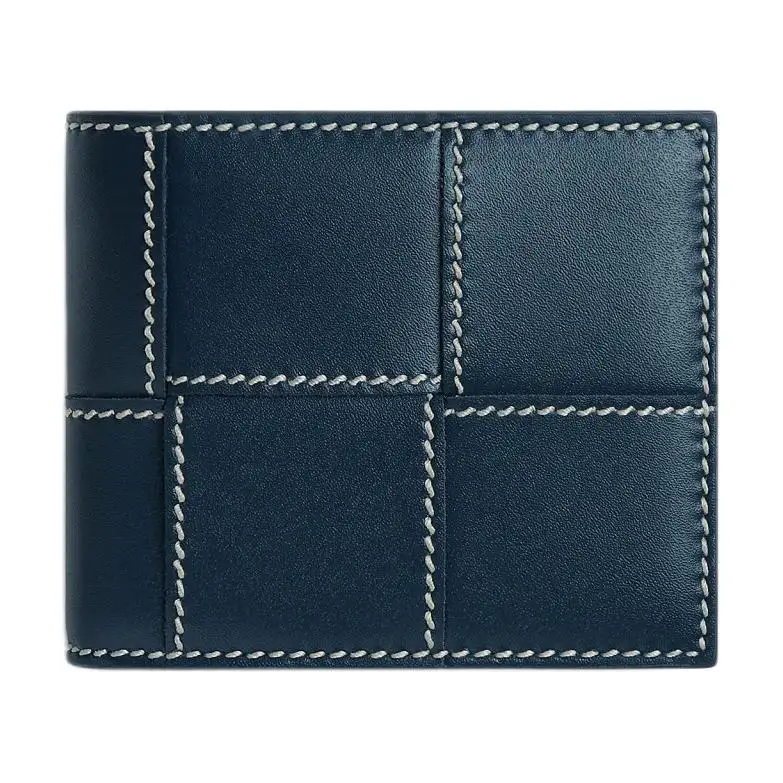 Bottega Veneta CASSETTE Calfskin Wallet Men's Dark Blue & Natural
