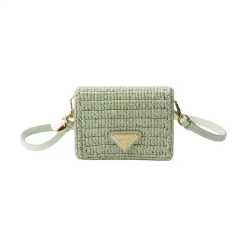 PRADA Raffia, Leather One Shoulder Crossbody Card Holder Women's Aqua Blue