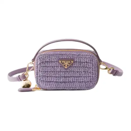 PRADA Crochet With Leather Crossbody Bag, Shoulder Bag Mini Women's Lily