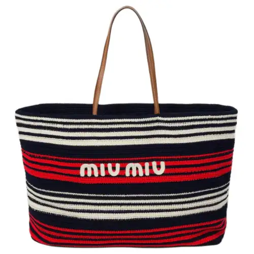MIU MIU Fabric Tote Bag, Shopping Bag, Handbag Women's Blue & Red & White