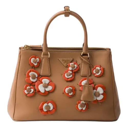 PRADA Galleria Killer Bag Nappa Leather Shoulder Bag, Crossbody Bag, Handbag Large Women's Natural & Orange
