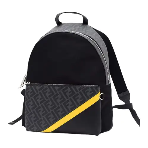 FENDI Artificial Leather Backpack Men's Black/Gray/Yellow