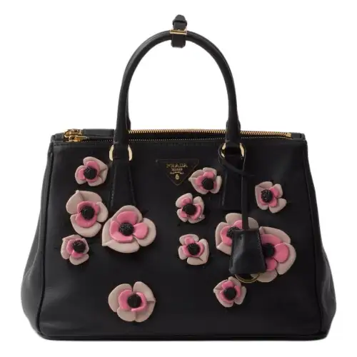 PRADA Leather Tote Bag, Shopping Bag, Shoulder Bag, Crossbody Bag, Handbag Large Women's Black & Pink