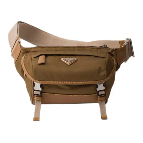 PRADA Recycled Nylon With Leather Crossbody Bag, Shoulder Bag Men's Cork Beige