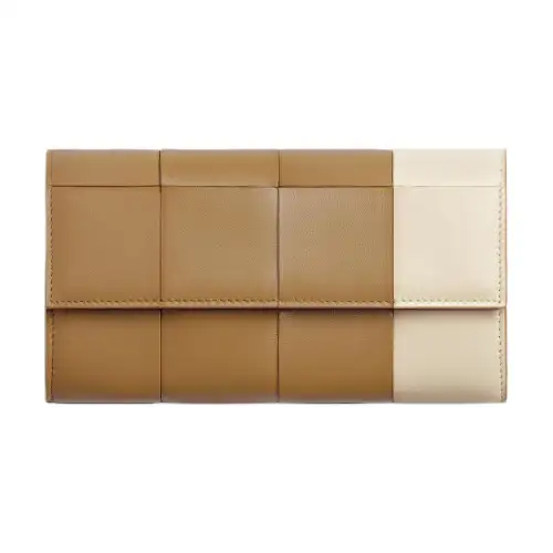 Bottega Veneta CASSETTE Lambskin Wallet Large Women's Black Praline With Sea Salt