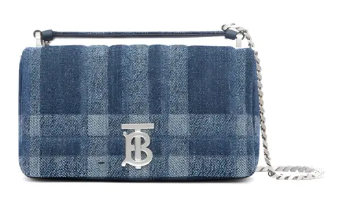 Burberry Lola Bag Quilting Denim Cotton Checkered Crossbody Bag, Shoulder Bag Women's Blue