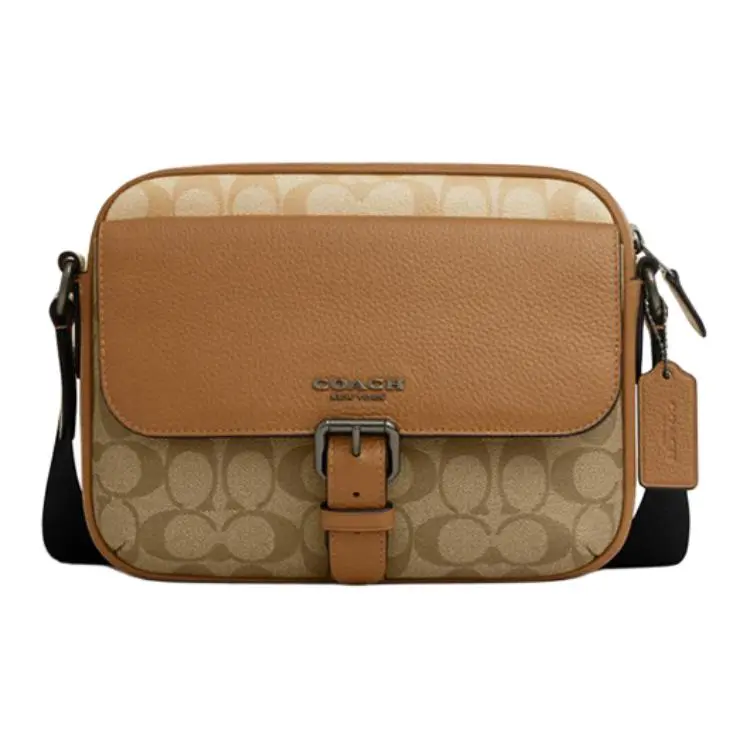 COACH Hudson Artificial Leather With Cow Leather Crossbody Bags Medium Men's Light Saddle Brown