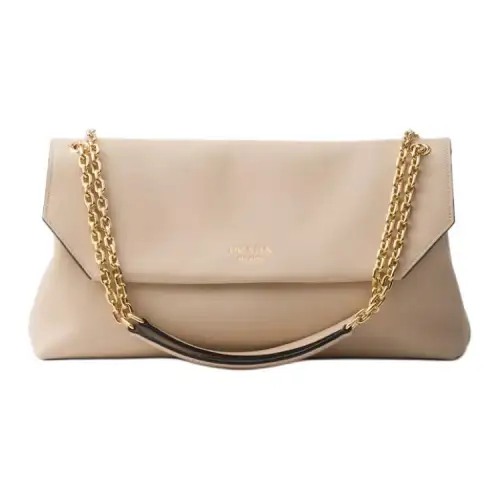 PRADA Leather Portable Crossbody Bag, Shoulder Bag Women's Travertine