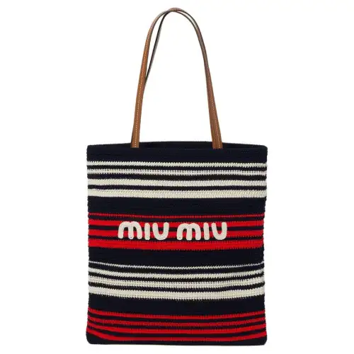 MIU MIU Fabric Tote Bag, Shopping Bag, Shoulder Bag, Handbag Women's Blue & Red & White