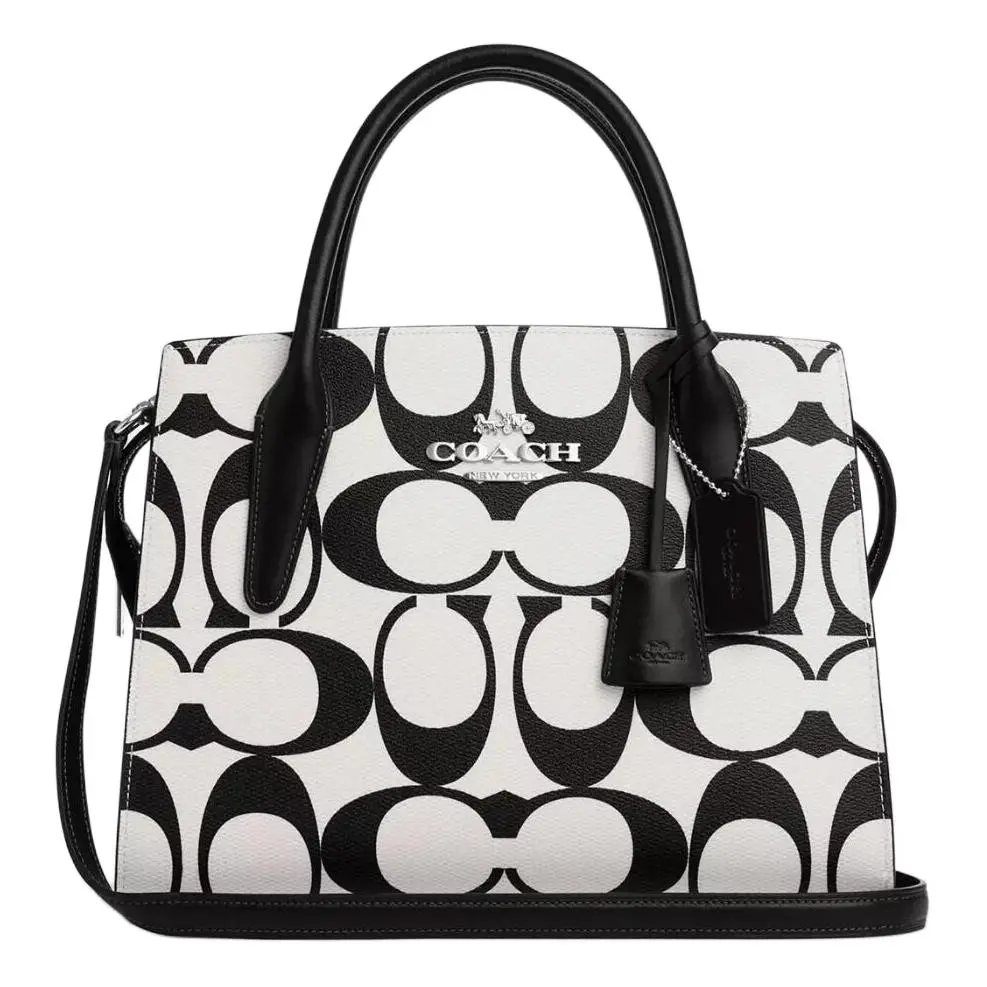 COACH Coated Canvas With Leather Tote Shopping Bag Shoulder Bag Handbag Large Women's Silver & Chalk Multicolor